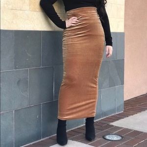 High Waisted Velvet Maxi Pencil Skirt